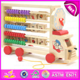 Multifunctional Wooden Abacus Alphabet Toy Truck, Educational Alphabet Abacus Toy Car W12c008