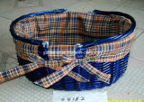 Blue Wicker Basket with Folding Handles and Fabric Lining (04182)