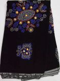 2013 Fashion Velvet Lace Fabric with Crystal Cl4025-Black