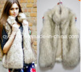 Hot Sale Women Natural Silver Fox Fur Vest with Fox Head