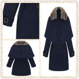 Double Breasted Dark Blue Fur Coat Hsl039