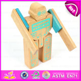 Hot Sale Non Toxic Wooden Robot Toy for Kids, DIY Children Wooden Robot Toy with Very Cheap Price W03b043