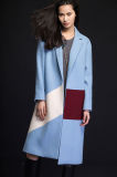 Women's Winter Coat/Color Block Notched Lapel Wool Coat/Cashmere Coat
