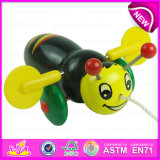 Cartoon Animal Bee Design Kids Hand Push Toy, Preschool Baby Lovely Animal Toys Wooden Little Bee Push Toy W05b111