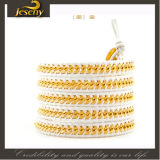 Luu Jewelry Bracelet, New Arrival Vintage Style Weaving White Leather Wrap Jewelry Bracelet, Golden Alloy Material Bracelet Clj117