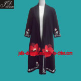 Ladies' Fashion Overcoat with Flowers Embroidery
