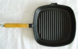 Preseasoned Cast Iron Frying Pan with Ribs Wooden Handle