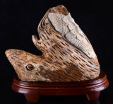 Natural Picture Jasper Couple Owl Stone Sculpture/Carving#V64