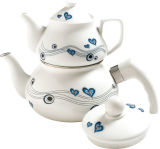 2.0 Liter Enamel Tea Pot W/Lid + 1.0 Liter Porcelain Tea Pot Set