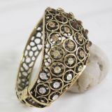 Fashion Jewelry Spring Bracelet, Made of Zinc-Alloy Metal and Rhinestones, Nickel-Free Antique Bronze Plating, Hbl-10137