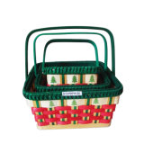 Handmade Christmas Colorful Wooden Shopping Food/Fruit/Wine Storage/Shopping Basket with Handle of Sets