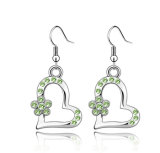 Authentic Austrian Green Crystal 18k White Gold Plated Everlasting Love Heart Drop Dangle Earrings Jewelry Jewellery