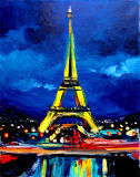 Popular Paris Eiffel Tower Night Scene Canvas Oil Paintings