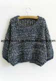 Lady's Fashion Round Neck Loose Cotton Sweater