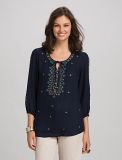 Lady's Embroidery Front Linen Blouse