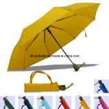 Auto Open Three Folding Umbrella with Wood Handle (01305)