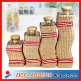 4PCS Wavy Glass Jars with Grass Weave
