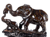 Natural Iron Tiger Eye Elephant Mother&Kid Carving #X89