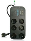 6 Way Germany Power Outlet, with Surge Protection, with USB Charger