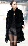 C720-Winter 90cm Long Whole Piece Real Rex Rabbit Fur Garment, Female Winter Black Brown Long Sleeve Plus Size Fur Coat