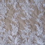 Dzl1046 White/Beige Corded Alencon French Lace Wedding Dress Fabric Bridal Gown Embroidery