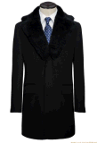 Top-Quality Men's Fur-Collar Woolen Single Vent Long Winter Coat