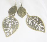 Fashion Jewelry Metal Leaf Drop Earrings with Nickel-Free Antique Bronze Plating, Her-10090b