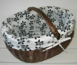 Brown Wicker Basket with Handle and Fabric Lining (FM379)