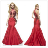 Sexy mermaid red taffeta prom dress