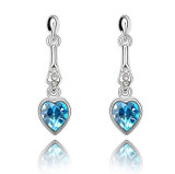 Authentic Austrian Ocean Blue Crystal 18k White Gold Plated Love Heart Drop Dangle Earrings Jewelry Jewellery