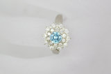 White and Blue Round Crystal Diamond Copper Jewelry Ring (NJB_0099)