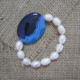 Pearl Bracelet, Blue Agate Sideways, White Pearl Bracelet, Elastic Bracelet, Pearl Jewellery