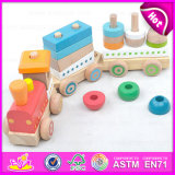 Funny Play Wooden Magnetic Train Pull Toy for Kids, Children Toy Train Educational Pull Cart Wooden Block Train W05c022