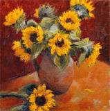 Handmade Oil Painting on Canvas-Jug of Sunflowers