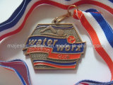 Die Struck Soft Enamel Sports Medallion with Three Colors Ribbon