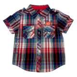 100% Cotton Boy Plaid Shirt with Emb. for Summer (SH01)