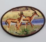Oval Shaped Deer Looking Embroidery Patch