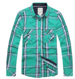Men's 100% Cotton Casual Long Sleeves Fashion Check Shirt with Two Flap Pockets