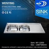 Customized Stainless Steel Kitchen Sink with 2 Basins and 1 Drainboard for Resturant Equipment