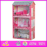 2014 New Cute Wooden Dollhouse Toy, Popular Lovely Children Dollhouse Toy, Hot Sale Pink Color Wooden Baby Dollhouse Toy W06A045