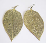 Fashion Jewelry Metal Leaf Drop Earrings with Nickel-Free Antique Gold Plating, Her-10371A