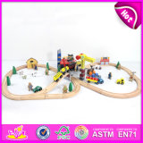2015 New Kids Wooden Train Toy, Popular Children Wooden Train Toy, High Quality Baby Wooden Train Toy Set (WITH 70PCS) W04c008