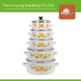 Floral Decal Glass Lid Cooking Pot Enamel Cookware Stew Pot Set (BY-0906-3)