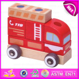 2015 Funny Play Wooden Fire Fighting Car Toy, Pull Back Fire Fighting Car Toy, Interesting Wooden Fire Fighting Car Toy W05c011