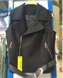 30% Wool, 70% Polyester, Women Black Short Fashion Vest, Women Coat (Z-1568)