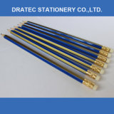 High Quality Blue/Gold Stripe Pencil Hb with Eraser Tip