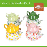 Colorful Ceramic Teapot Enamel Kettle with Wooden Handle (BY-2411)