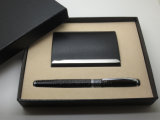 Logo Embossed PU Leather Name Card Pen Gift Set