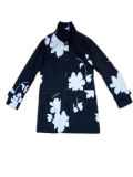 Black and White Flower Hooded PVC Raincoat for Woman