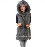 Fall Winter Design Natural Rex Rabbit Fur Vest, Medium-Long Fox Coat, Women's Winter Luxury Sleeveless Fur Garment